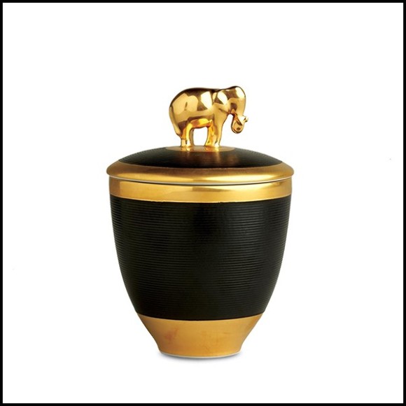 Candle box made in black finish porcelain in 24-karat gold-plated 172-Elephant Black