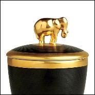 Boîte à bougie en porcelaine finition noire et plaquée or 24 Karats avec elephant sur le couvercle 172-Elephant Black