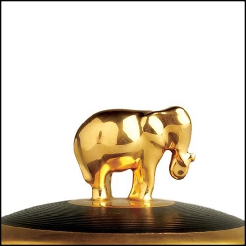 Boîte à bougie en porcelaine finition noire et plaquée or 24 Karats avec elephant sur le couvercle 172-Elephant Black