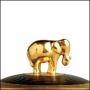 Boîte à bougie en porcelaine finition noire et plaquée or 24 Karats avec elephant sur le couvercle 172-Elephant Black