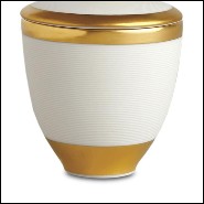 Boîte à bougie en porcelaine finition blanche et plaquée or 24 Karats avec elephant sur le couvercle 172-Elephant White