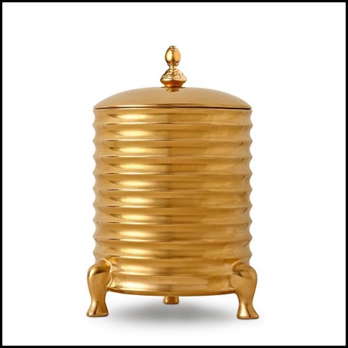 Boîte à bougie en porcelaine finition or plaquée or 24 Karats avec couvercle 172-Golden