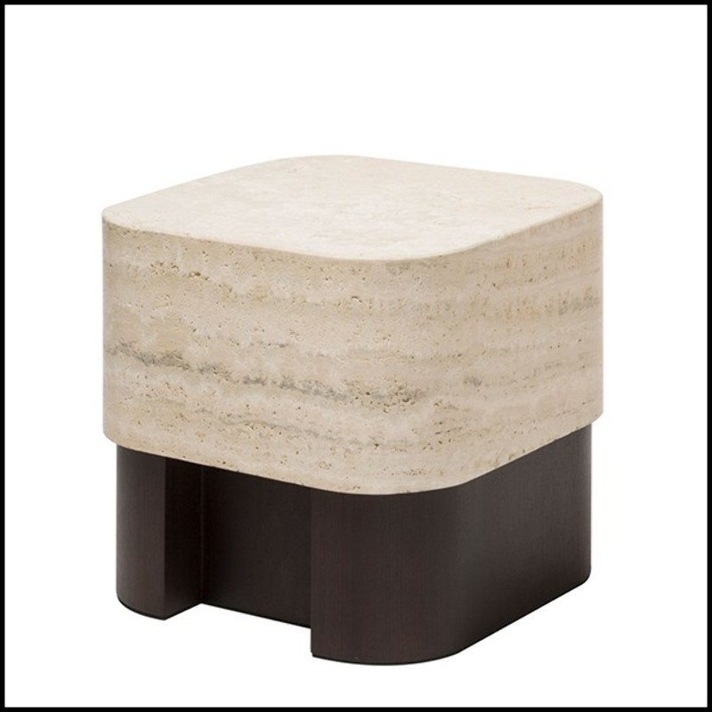 Table d'appoint en noyer massif et avec plateau large en marbre travertin 189-Travertine Large