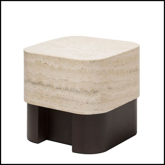 Side table with walnut base and with travertine marble top 189-Travertine Large