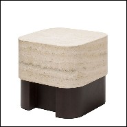 Table d'appoint en noyer massif et avec plateau large en marbre travertin 189-Travertine Large