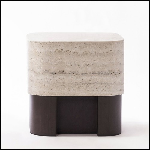 Side table with walnut base and with travertine marble top 189-Travertine Large