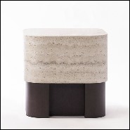 Side table with walnut base and with travertine marble top 189-Travertine Large