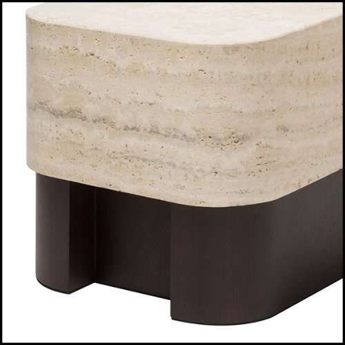 Table d'appoint en noyer massif et avec plateau large en marbre travertin 189-Travertine Large