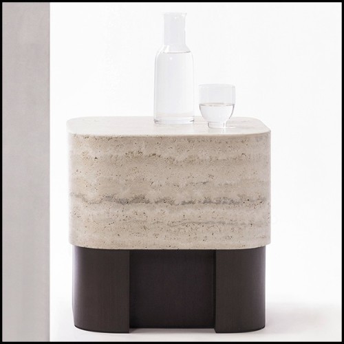 Table d'appoint en noyer massif et avec plateau large en marbre travertin 189-Travertine Large