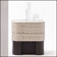 Side table with walnut base and with travertine marble top 189-Travertine Large