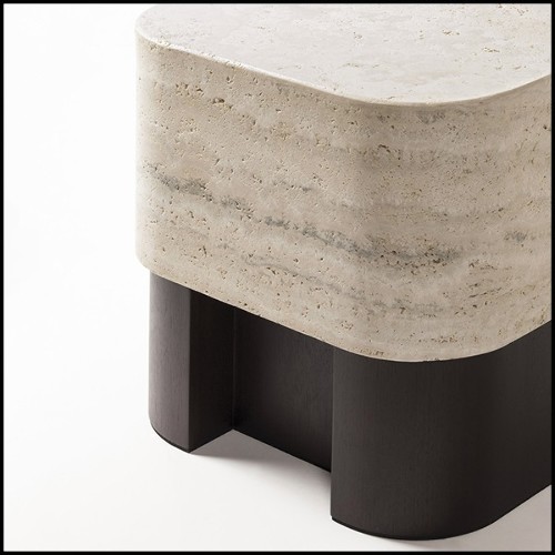 Side table with walnut base and with travertine marble top 189-Travertine Large