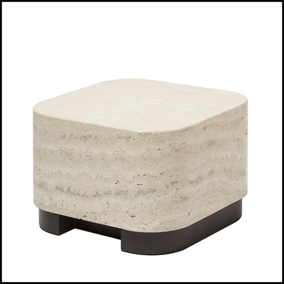 Table d'appoint en noyer massif et avec plateau medium en marbre travertin 189-Travertine Medium