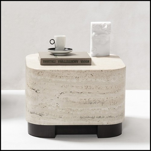 Side table with walnut base and with medium travertine marble top 189-Travertine Medium