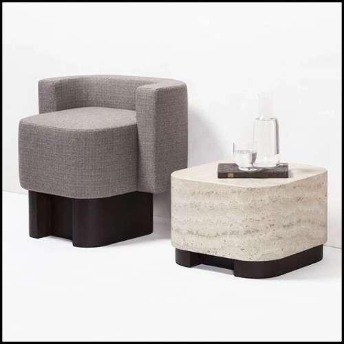 Table d'appoint en noyer massif et avec plateau medium en marbre travertin 189-Travertine Medium