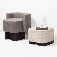 Side table with walnut base and with medium travertine marble top 189-Travertine Medium