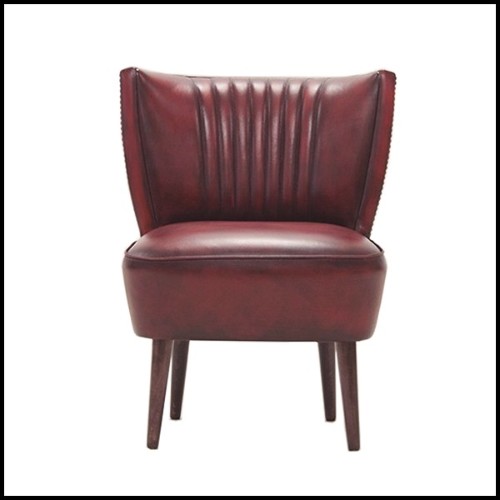 Chaise avec structure en bois massif rembourrée et couverte avec cuir véritable old red 176-Winston