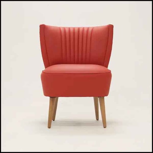 Chair with natural old red genuine leather and with structure in solid wood with brass nails 176-Winston