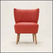 Chair with natural old red genuine leather and with structure in solid wood with brass nails 176-Winston