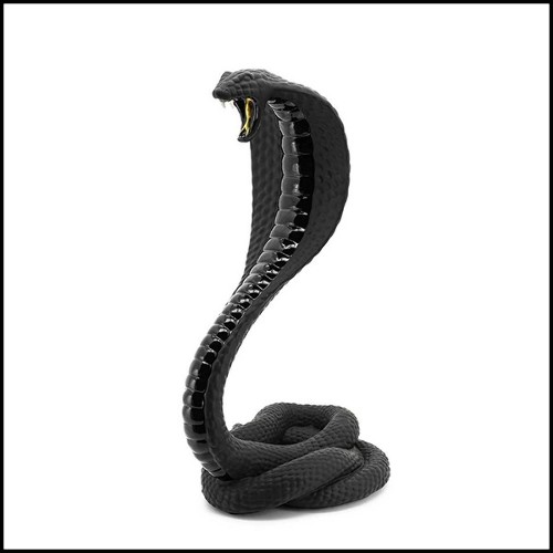 Sculpture cobra en céramique et céramique émaillée finition black et avec détails finition or 162-Black Cobra