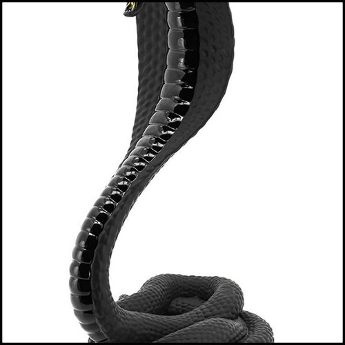 Sculpture in ceramic and enameled ceramic in black finish with gold finish 162-Black Cobra