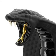 Sculpture in ceramic and enameled ceramic in black finish with gold finish 162-Black Cobra