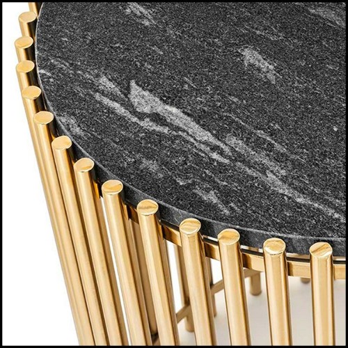Table d'appoint avec barres en acier finition gold et avec plateau rond en pierre noire 162-Bars Black