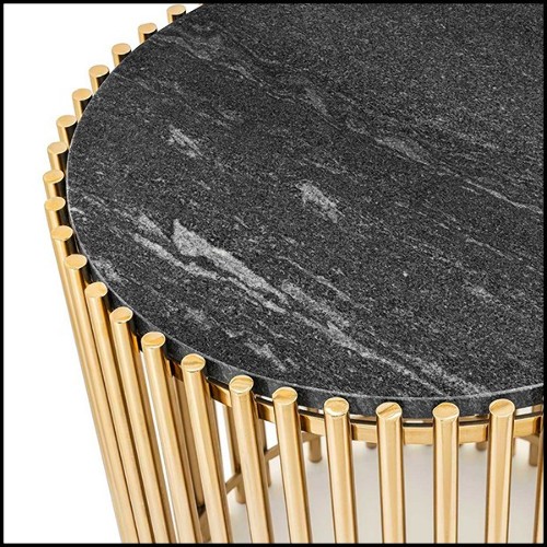 Table d'appoint avec barres en acier finition gold et avec plateau rond en pierre noire 162-Bars Black