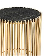 Side table with bars in gold finish and with black stone round top 162-Bars Black