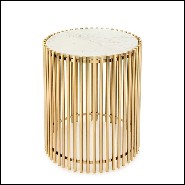 Side table with bars in gold finish and with white stone round top 162-Bars White