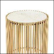 Table d'appoint avec barres en acier finition gold et avec plateau rond en pierre blanche 162-Bars White
