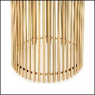 Table d'appoint avec barres en acier finition gold et avec plateau rond en pierre blanche 162-Bars White