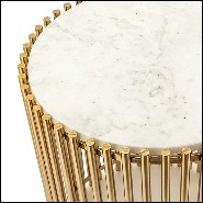 Side table with bars in gold finish and with white stone round top 162-Bars White