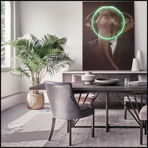 Wall decoration with Elephant portrait photo on canvas with green round LED neon 192-Elephant Neon