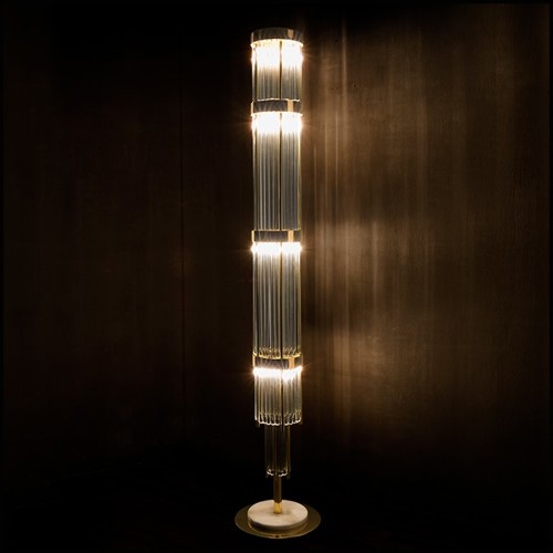 Floor lamp with solid polished brass structure and with crystal glass sticks 164-Highlight Brass