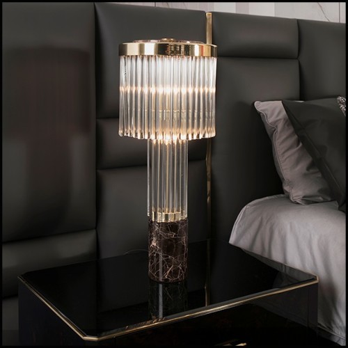 Table lamp with solid polished brass structure and with crystal glass sticks 164-Highlight Brass High