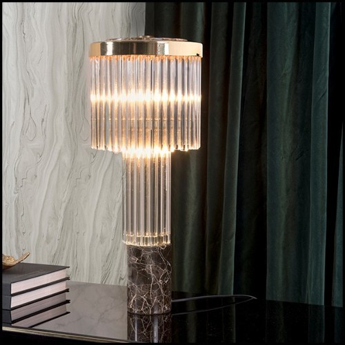 Table lamp with solid polished brass structure and with crystal glass sticks 164-Highlight Brass High