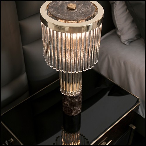 Table lamp with solid polished brass structure and with crystal glass sticks 164-Highlight Brass High