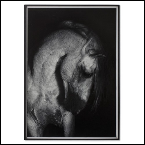 Print Horse black and white printed on matte paper with wooden frame in black finish 192-Horse Black and White
