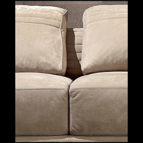 Sofa upholstered and covered with high Italian quality nubuck leather with solid bronze edging 150-Powel