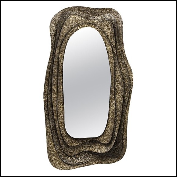 Mirror rectangular with structure in solid hammered brushed brass with a glossy finish 155-Tide Rectangular