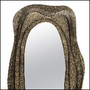 Mirror rectangular with structure in solid hammered brushed brass with a glossy finish 155-Tide Rectangular