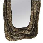Mirror rectangular with structure in solid hammered brushed brass with a glossy finish 155-Tide Rectangular