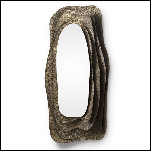 Mirror rectangular with structure in solid hammered brushed brass with a glossy finish 155-Tide Rectangular