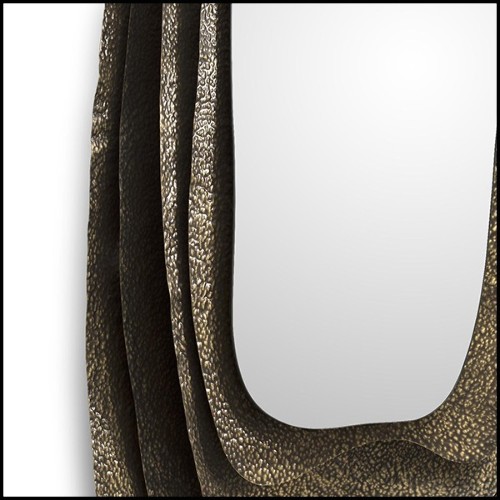 Mirror rectangular with structure in solid hammered brushed brass with a glossy finish 155-Tide Rectangular