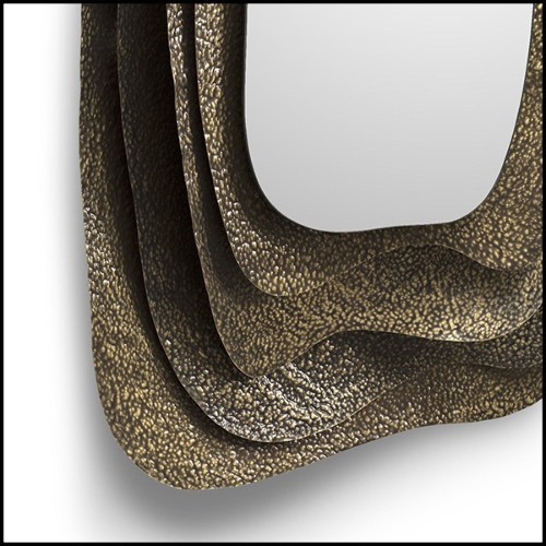 Mirror rectangular with structure in solid hammered brushed brass with a glossy finish 155-Tide Rectangular