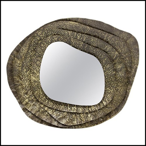 Miroir rond avec structure en laiton massif martelé finition brillant 155-Tide Round
