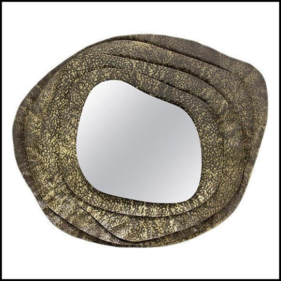 Mirror round with structure in solid hammered brushed brass with a glossy finish 155-Tide Round