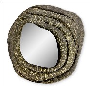 Mirror round with structure in solid hammered brushed brass with a glossy finish 155-Tide Round
