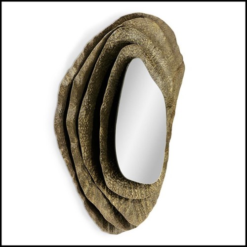 Mirror round with structure in solid hammered brushed brass with a glossy finish 155-Tide Round