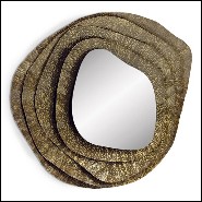 Mirror round with structure in solid hammered brushed brass with a glossy finish 155-Tide Round